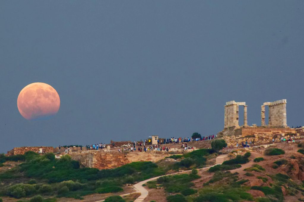 August Full Moon Cape Sounio Temple Poseidon